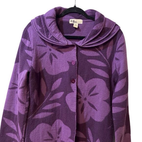 Neve Valerie Wool Jacket Large  Leaf Print Toggle Collared Preppy Purple - Picture 3 of 8